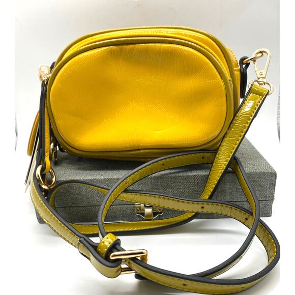 Mellow World Vegan Cross body Yellow Chartreuse  Strap‎ Trim NWT Gold hardware - Picture 1 of 8